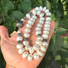 Load image into Gallery viewer, White Button Pearl Necklace, Rhinestone Beads