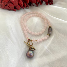 Load image into Gallery viewer, Rose Quartz Toggle Necklace & Black Baroque Pearl Pendant