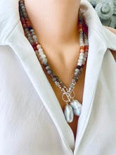 Load image into Gallery viewer, Mix Moonstone, Sunstone Toggle Necklace, baroque Pearl Pendant