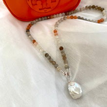 Load image into Gallery viewer, Mix Moonstone, Sunstone Toggle Necklace, baroque Pearl Pendant