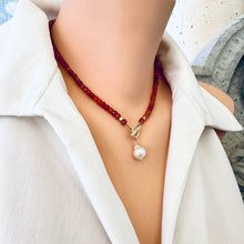 Load image into Gallery viewer, Carnelian Toggle Necklace & Baroque Pearl Charm
