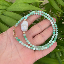 Load image into Gallery viewer, Chrysoprase Necklace with Freshwater Baroque Pearl, 14K GF