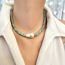 Load image into Gallery viewer, Amazonite & White Baroque Pearl Necklace