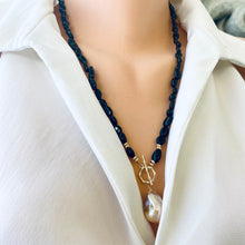 Load image into Gallery viewer, Black Tourmaline & Golden Pink Baroque Pearl Toggle Necklace