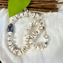Load image into Gallery viewer, White Cornflake Pearls Necklace & Black Baroque Pearl