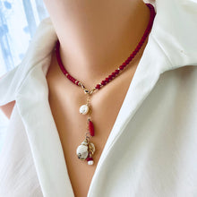 Carica l'immagine nel visualizzatore di Gallery, Red Coral Necklace with a tiny seashell & Pearl Pendant