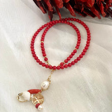 Carica l'immagine nel visualizzatore di Gallery, Red Coral Necklace with a tiny seashell & Pearl Pendant