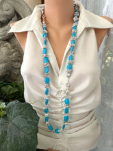 Load image into Gallery viewer, Chunky Turquoise and Silver Grey Keshi Pearl Necklace, Silver