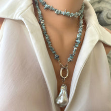 Carica l'immagine nel visualizzatore di Gallery, Long Larimar Necklace & Extra Large Baroque Pearl Pendant