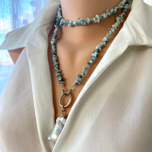 Carica l'immagine nel visualizzatore di Gallery, Long Larimar Necklace & Extra Large Baroque Pearl Pendant