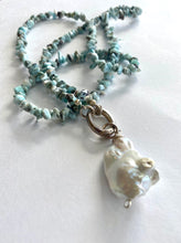 Carica l'immagine nel visualizzatore di Gallery, Long Larimar Necklace & Extra Large Baroque Pearl Pendant