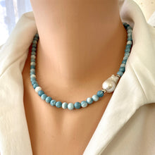 Carica l'immagine nel visualizzatore di Gallery, Larimar Like Quartz & Baroque Pearl Necklace
