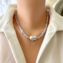 Carica l'immagine nel visualizzatore di Gallery, Blue Lace Agate & Baroque Pearl Necklace