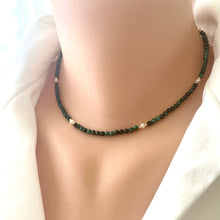 Load image into Gallery viewer, Malachite & Pearls Choker Necklace, 14K GF