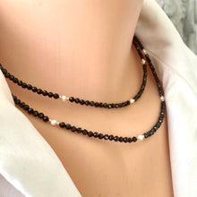 Load image into Gallery viewer, Black Spinel & Pearls Choker Necklace, 14K GF