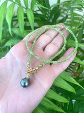 Load image into Gallery viewer, Peridot Toggle Necklace & Tahitian Baroque Pearl Pendant