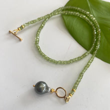 Load image into Gallery viewer, Peridot Toggle Necklace & Tahitian Baroque Pearl Pendant