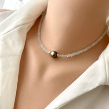 Load image into Gallery viewer, Aquamarine Choker Necklace & Grey Tahitian Baroque Pearl