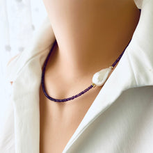 Carica l'immagine nel visualizzatore di Gallery, Amethyst & Baroque Pearl Choker Necklace, February Birthstone Necklace