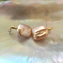 Load image into Gallery viewer, Oversize Golden Peach Rectangular shaped Pearl Drop Earrings