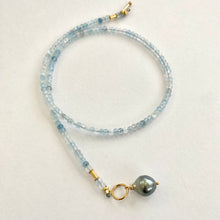 Load image into Gallery viewer, Aquamarine Toggle Necklace & Tahitian Baroque Pearl Pendant