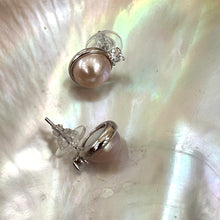 Load image into Gallery viewer, Pink Mabe Edison Pearl Stud Earrings with Cz, Silver