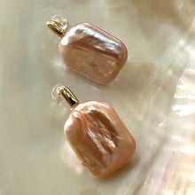 Load image into Gallery viewer, Oversize Golden Peach Rectangular shaped Pearl Drop Earrings