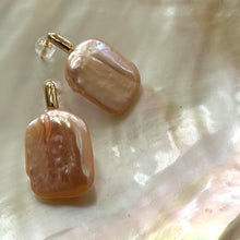 Load image into Gallery viewer, Oversize Golden Peach Rectangular shaped Pearl Drop Earrings