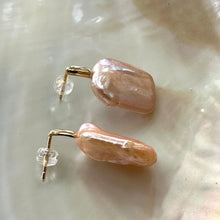 Load image into Gallery viewer, Oversize Golden Peach Rectangular shaped Pearl Drop Earrings
