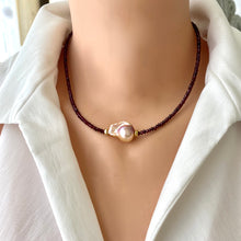 Load image into Gallery viewer, Red Garnet & Golden Pink Baroque Pearl Necklace, Gold