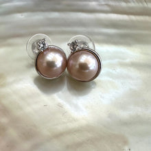 Load image into Gallery viewer, Pink Mabe Edison Pearl Stud Earrings with Cz, Silver