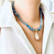 Load image into Gallery viewer, Aquamarine Necklace With Golden Pink Baroque Pearl Pendant