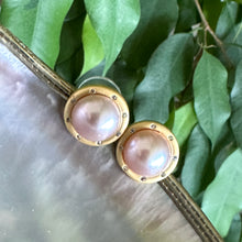 Load image into Gallery viewer, Pink Edison Mabe Pearl Stud Earrings with Cz, Gold