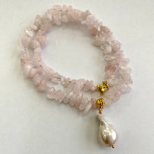 Load image into Gallery viewer, Rose Quartz Necklace & White Baroque Pearl Pendant