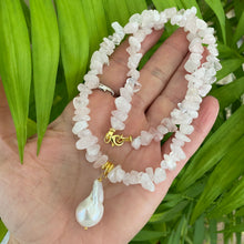 Load image into Gallery viewer, Rose Quartz Necklace & White Baroque Pearl Pendant