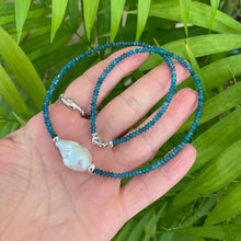 Load image into Gallery viewer, Dark Blue Apatite & White Baroque Pearl Necklace