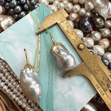 Load image into Gallery viewer, Silver Grey Baroque Pearl Drop Earrings, Gold or Silver