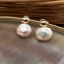 Load image into Gallery viewer, Handmade nugget pearl earrings with natural luster on shell background
