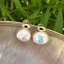 Load image into Gallery viewer, Nugget pearl stud earrings in gold vermeil on white pearl shell background