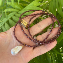 Load image into Gallery viewer, Red Garnet & Baroque Pearl Pendant Necklace