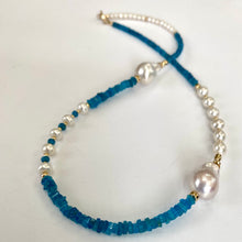 Load image into Gallery viewer, Asymmetric Blue Apatite & Baroque Pearls Necklace, 14K GF