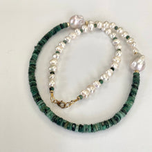 Load image into Gallery viewer, Asymmetric Emerald & Baroque Pearls Necklace, 14K GF