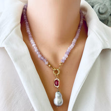 Load image into Gallery viewer, Lavender Amethyst Candy Necklace, Baroque Pearl Pendant