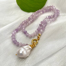 Load image into Gallery viewer, Lavender Amethyst Candy Necklace, Baroque Pearl Pendant