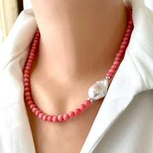 Carica l'immagine nel visualizzatore di Gallery, Pink Coral and Baroque Pearl Necklace with Sterling Silver Details, Summer jewelry, Beach jewelry, 18.5" inches
