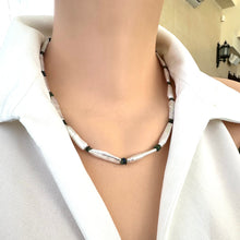 Load image into Gallery viewer, Biwa Stick White Pearls & Ethiopian Black Opal Necklace