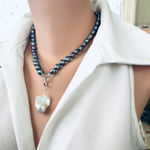 Load image into Gallery viewer, Black pearl necklace with baroque pendant displayed on mannequin side angle