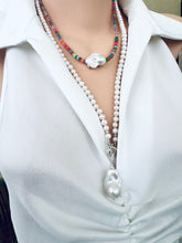 Load image into Gallery viewer, White pearl necklace with baroque pendant shown from side on mannequin