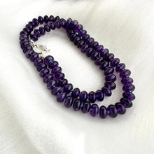 Load image into Gallery viewer, Amethyst beaded necklace with sterling silver clasp displayed on white background
