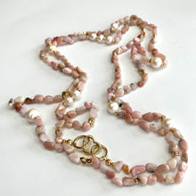 Load image into Gallery viewer, Baroque Pink Opal & Pearl Long Layered Necklace